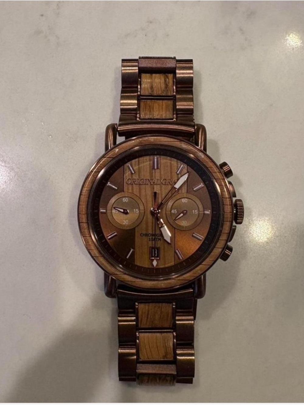 Original Grain Wood & Bronze Chronograph Watch - Brown